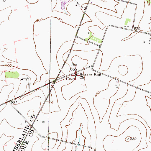 Topographic Map of Beaver Run Church, PA