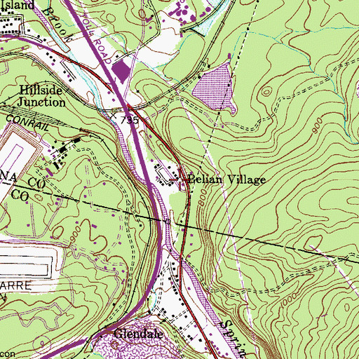 Topographic Map of Belian Village, PA