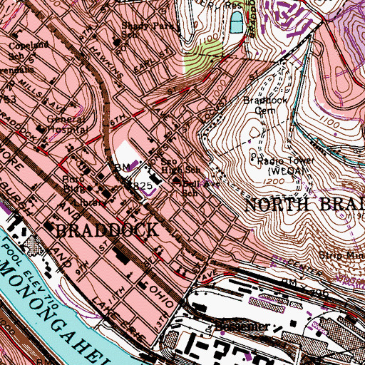 Topographic Map of Bell Avenue School, PA