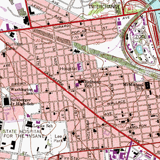 Topographic Map of Belmont School, PA