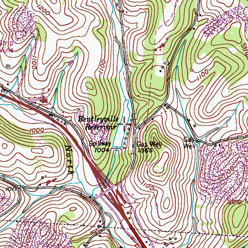 Topographic Map of Bentleyville Reservoir, PA