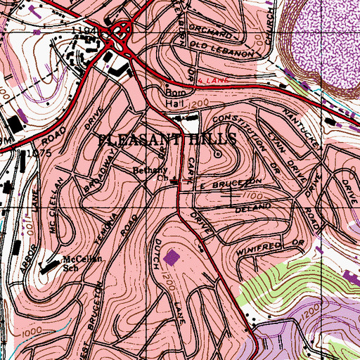 Topographic Map of Bethany Church, PA