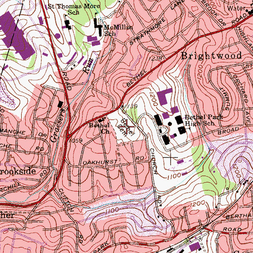 Topographic Map of Bethel Cemetery, PA