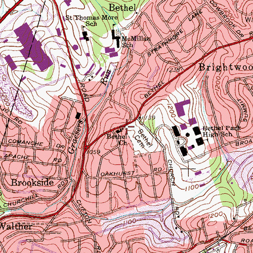 Topographic Map of Bethel Church, PA