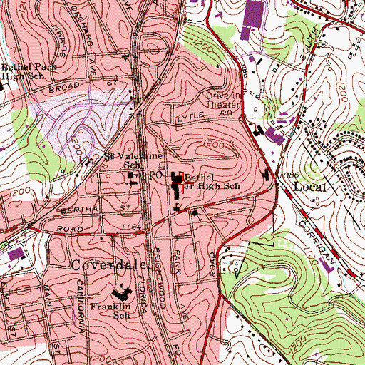 Topographic Map of Bethel Junior High School, PA