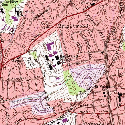 Topographic Map of Bethel Park High School, PA
