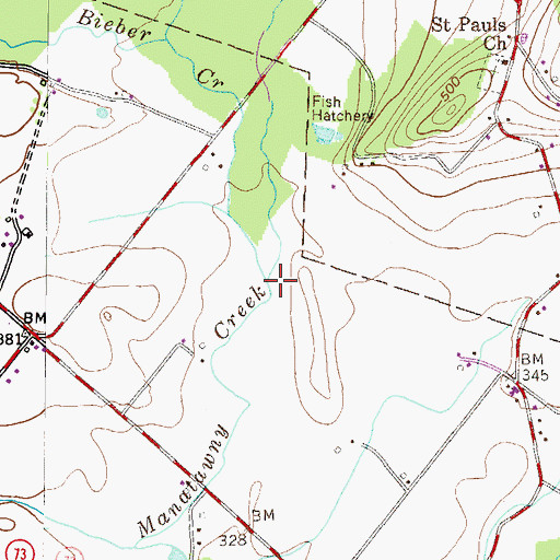 Topographic Map of Bieber Creek, PA