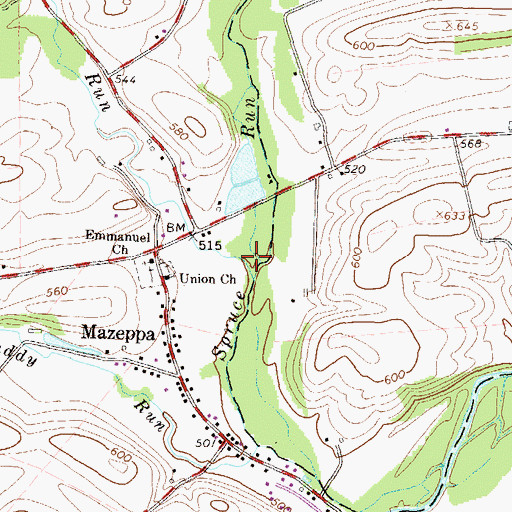 Topographic Map of Black Run, PA