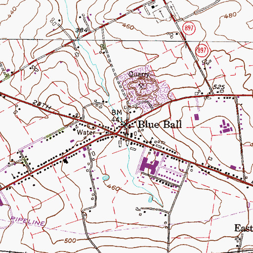 Topographic Map of Blue Ball, PA