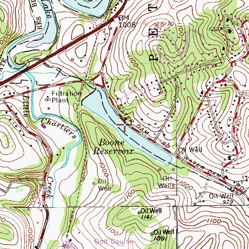 Topographic Map of Boone Reservoir, PA