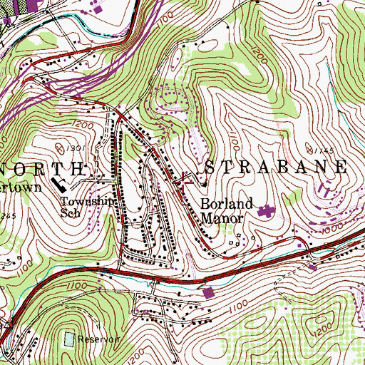 Topographic Map of Borland Manor, PA