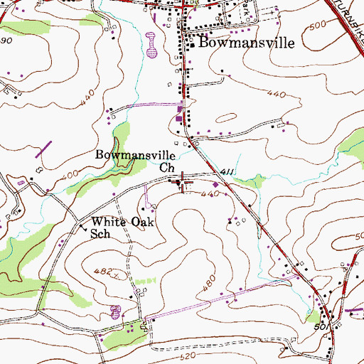 Topographic Map of Bowmansville Church, PA