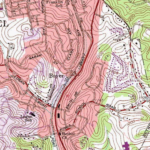 Topographic Map of Boyer, PA