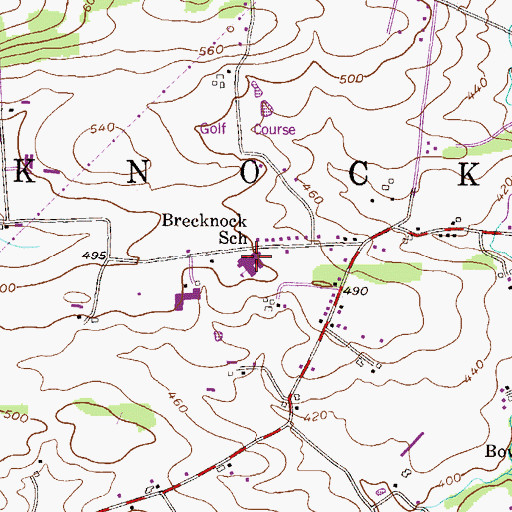 Topographic Map of Brecknock School, PA