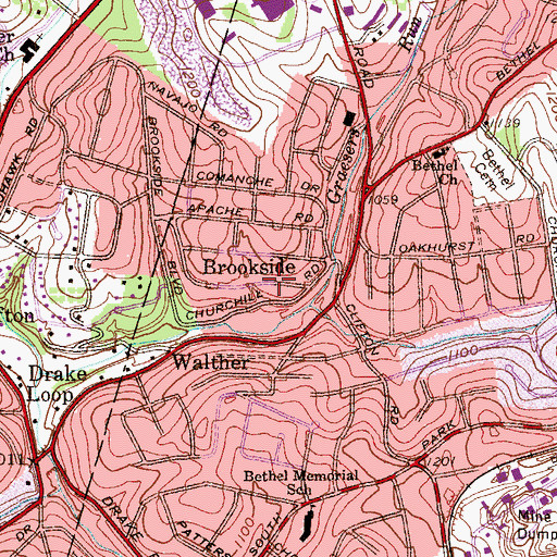 Topographic Map of Brookside, PA