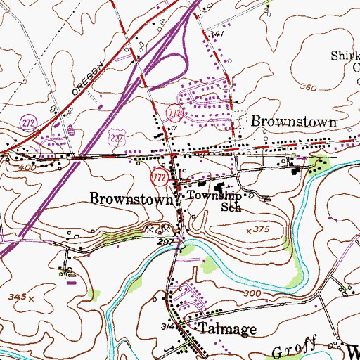 Topographic Map of Brownstown, PA