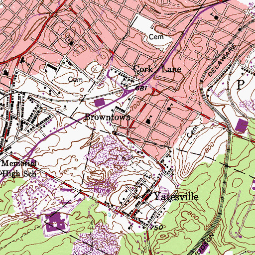 Topographic Map of Browntown, PA