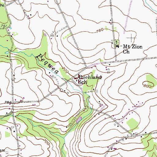 Topographic Map of Buchland School, PA
