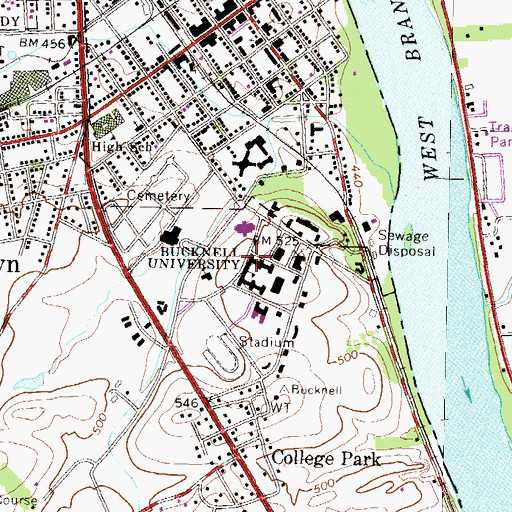 Topographic Map of Bucknell University, PA