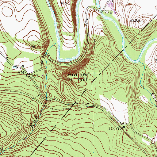 Topographic Map of Bunker Hill, PA