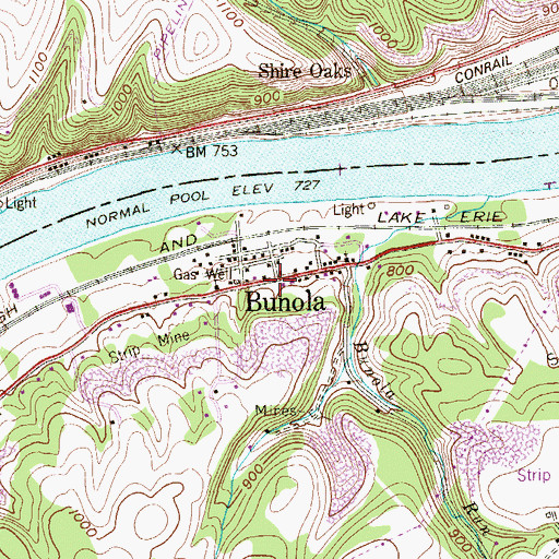 Topographic Map of Bunola, PA