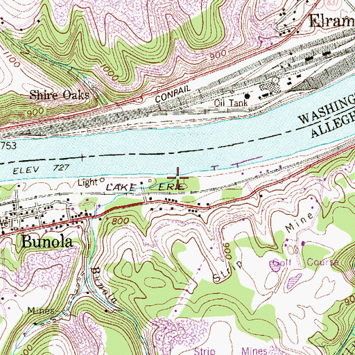 Topographic Map of Bunola Run, PA