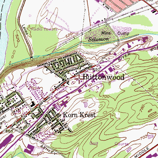 Topographic Map of Buttonwood, PA