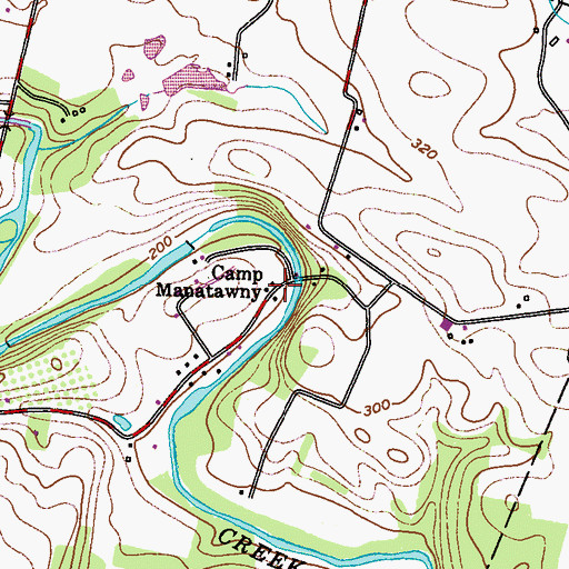 Topographic Map of Camp Manatawny, PA
