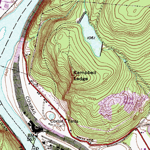 Topographic Map of Campbell Ledge, PA