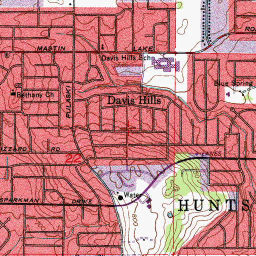 Topographic Map of Davis Hills, AL
