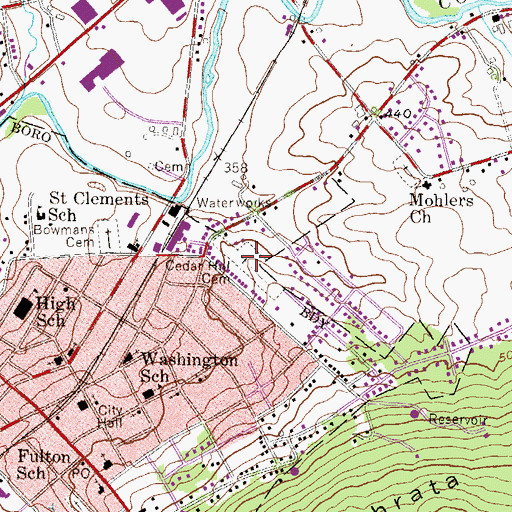Topographic Map of Cedar Hill Cemetery, PA