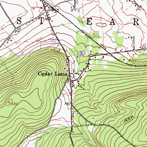Topographic Map of Cedar Lane, PA