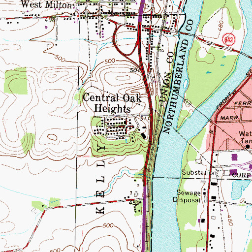 Topographic Map of Central Oak Heights, PA