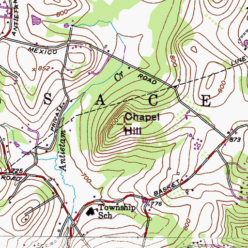 Topographic Map of Chapel Hill, PA
