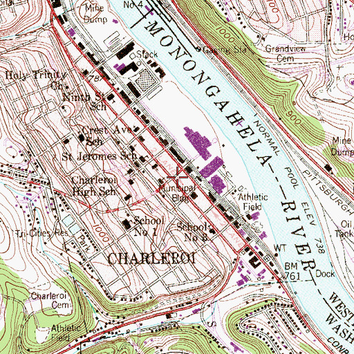 Topographic Map of Charleroi, PA
