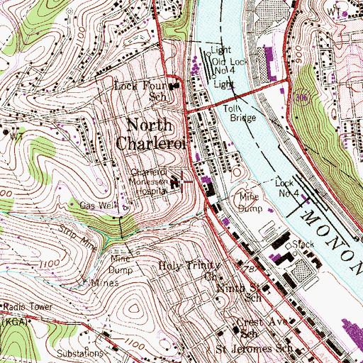 Topographic Map of Charleroi Monessen Hospital, PA
