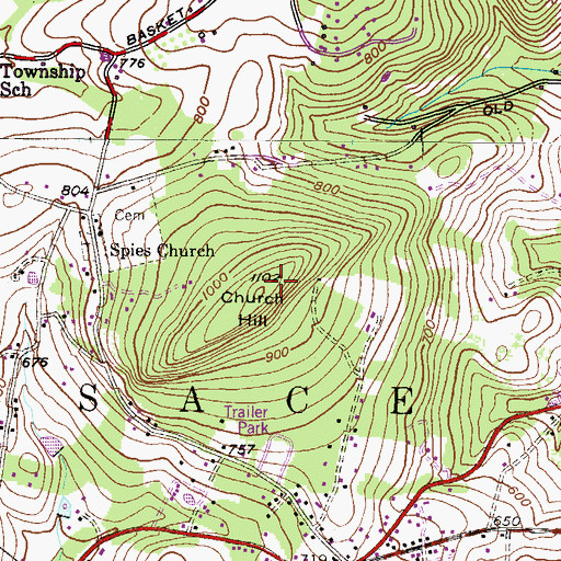 Topographic Map of Church Hill, PA