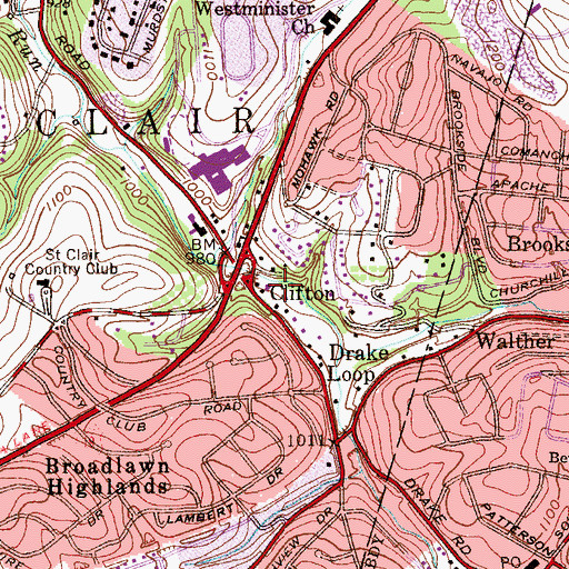 Topographic Map of Clifton, PA
