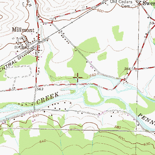 Topographic Map of Cold Run, PA