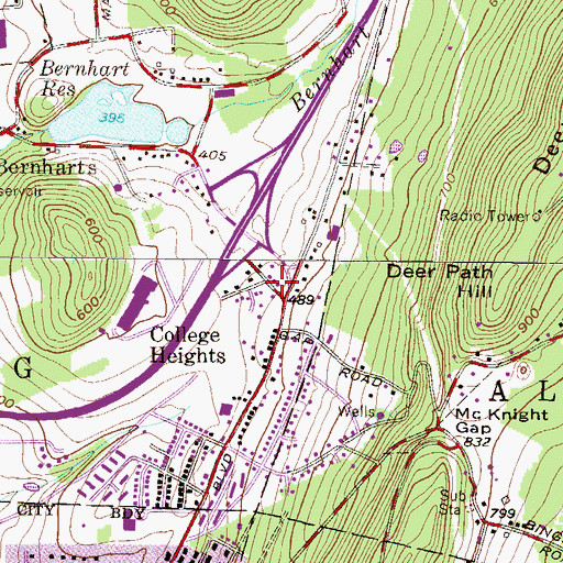 Topographic Map of College Heights, PA