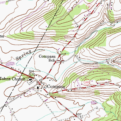 Topographic Map of Compass School, PA