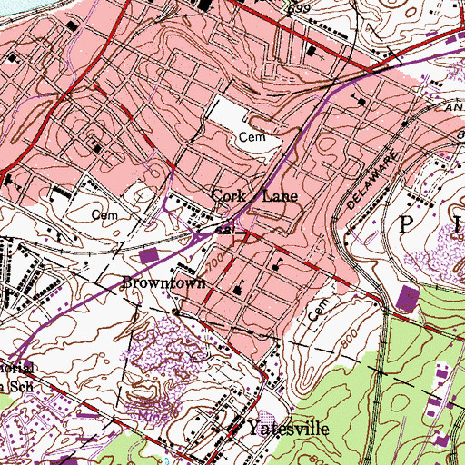 Topographic Map of Cork Lane, PA