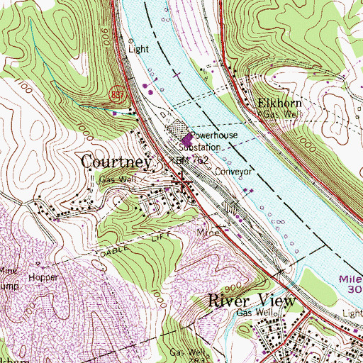 Topographic Map of Courtney, PA