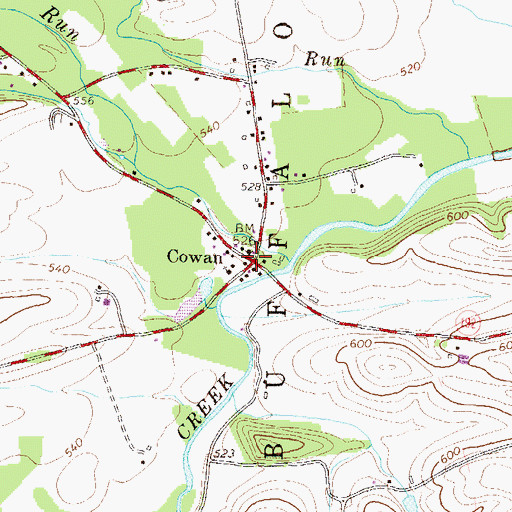 Topographic Map of Cowan, PA