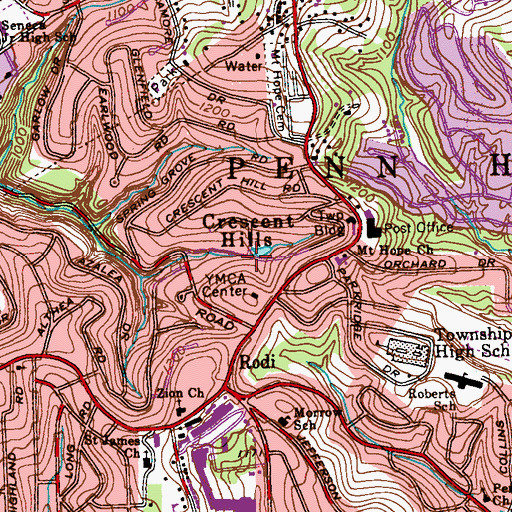 Topographic Map of Crescent Hills, PA