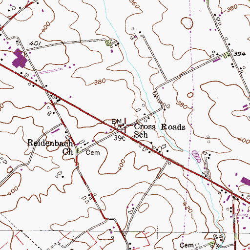 Topographic Map of Cross Roads School, PA