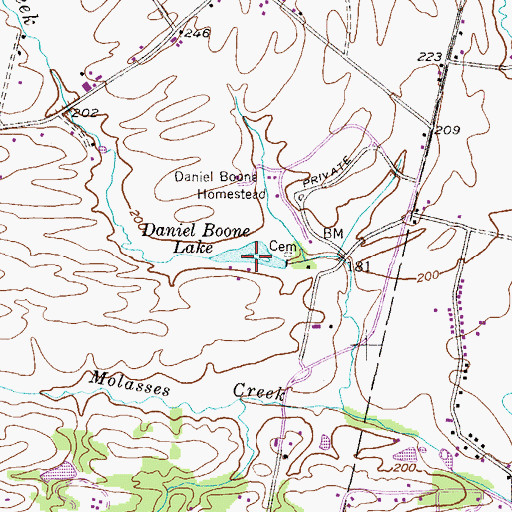 Topographic Map of Daniel Boone Lake, PA