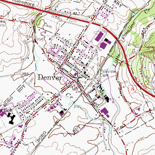 Topographic Map of Denver, PA