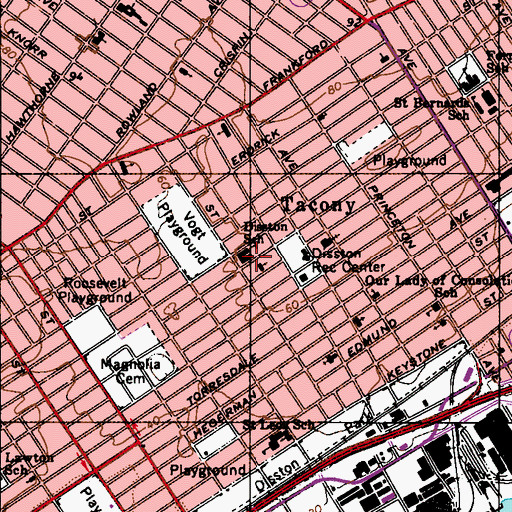Topographic Map of Disston School, PA