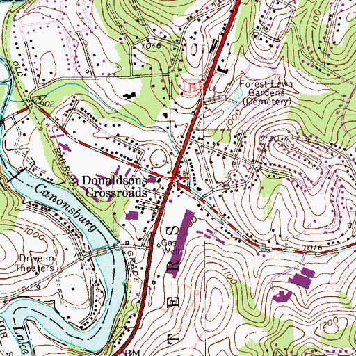 Topographic Map of Donaldsons Crossroads, PA